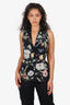 Gucci Black Silk Floral Print Belted Sleeveless Blouse Size 42