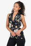 Gucci Black Silk Floral Print Belted Sleeveless Blouse Size 42