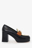 Gucci Black/Beige Leather Houdan Horsebit Platform Loafer Pumps Size 39.5