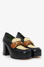 Gucci Black/Beige Leather Houdan Horsebit Platform Loafer Pumps Size 39.5