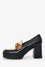 Gucci Black/Beige Leather Houdan Horsebit Platform Loafer Pumps Size 39.5