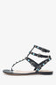 Valentino Black/Blue Leather Rockstud Sandals Size 37.5