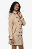 Burberry Tan Cotton Leather Trimmed Short Belted Trench Coat Size 2
