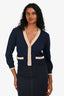 Pre-Loved Chanel™ Navy/Cream Cashmere Cardigan Size 40