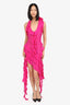 Fanci Club Fuchsia Pink Halter Neck Rose Detail Ruffle Dress Size L