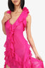 Fanci Club Fuchsia Pink Halter Neck Rose Detail Ruffle Dress Size L