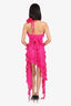 Fanci Club Fuchsia Pink Halter Neck Rose Detail Ruffle Dress Size L