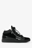 Giuseppe Zanotti Black Velvet/Leather Crystal Embellished Mid Top Sneakers Size 38