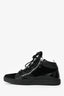 Giuseppe Zanotti Black Velvet/Leather Crystal Embellished Mid Top Sneakers Size 38