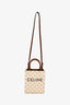 Celine White/Brown Leather/Canvas Mini Triomphe Cabas Vertical Tote with Strap