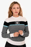 Pre-Loved Chanel™ 2022 White/Black Striped Blue CC Sweater Size 36