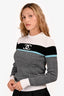 Pre-Loved Chanel™ 2022 White/Black Striped Blue CC Sweater Size 36