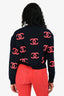 Pre-Loved Chanel™ 2021 Navy Cashmere Cropped Pink CC Logo Sweater Size 36