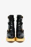 Christian Dior Black Patent Crinkle Leather Gold Platform Booties Size 37