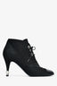 Pre-Loved Chanel™ Black Suede Lace Up Oxford Heeled Booties with Faux Pearl Detail Size 38