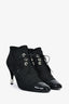Pre-Loved Chanel™ Black Suede Lace Up Oxford Heeled Booties with Faux Pearl Detail Size 38
