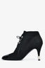 Pre-Loved Chanel™ Black Suede Lace Up Oxford Heeled Booties with Faux Pearl Detail Size 38