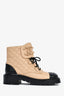 Pre-Loved Chanel™ Beige/Black Quilted Leather Chain Link CC Combat Boots Size 37