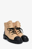 Pre-Loved Chanel™ Beige/Black Quilted Leather Chain Link CC Combat Boots Size 37