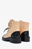 Pre-Loved Chanel™ Beige/Black Quilted Leather Chain Link CC Combat Boots Size 37