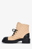 Pre-Loved Chanel™ Beige/Black Quilted Leather Chain Link CC Combat Boots Size 37