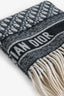 Christian Dior Blue/White Oblique Cashmere Fringe Scarf