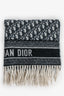Christian Dior Blue/White Oblique Cashmere Fringe Scarf