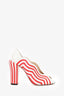 Fendi White/Red Striped Leather Block Heel Pumps Size 39