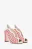 Fendi White/Red Striped Leather Block Heel Pumps Size 39