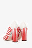 Fendi White/Red Striped Leather Block Heel Pumps Size 39