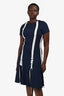 Jonathan Simkhai Navy White Tie Detail Fitted Midi Dress Size 8