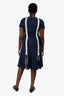 Jonathan Simkhai Navy White Tie Detail Fitted Midi Dress Size 8