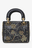 Christian Dior 2018 Black Leather Gold 'Clovers' Embroidered Mini Lady Dior