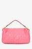 Fendi Pink Leather Nappa FF 1974 Embossed Large Baguette Bag with Strap