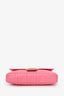 Fendi Pink Leather Nappa FF 1974 Embossed Large Baguette Bag with Strap