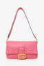 Fendi Pink Leather Nappa FF 1974 Embossed Large Baguette Bag with Strap