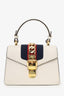 Gucci White Leather Small Web Detail Sylvie Bag with Straps