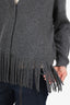 Brunello Cucinelli Grey Cashmere Beaded Fringed Detail Cardigan Size M