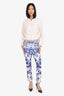 Roberto Cavalli Blue/White Cotton Floral Capri Pants Size 40