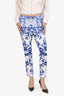 Roberto Cavalli Blue/White Cotton Floral Capri Pants Size 40