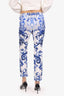 Roberto Cavalli Blue/White Cotton Floral Capri Pants Size 40