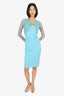 Chiara Boni La Petite Robe Blue Bow Mesh Sleeve Midi Dress Size 40