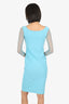 Chiara Boni La Petite Robe Blue Bow Mesh Sleeve Midi Dress Size 40
