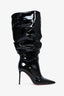 Amina Muaddi Black Patent Heeled Ruched Boots Size 35