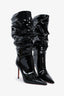 Amina Muaddi Black Patent Heeled Ruched Boots Size 35
