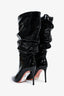 Amina Muaddi Black Patent Heeled Ruched Boots Size 35