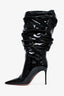 Amina Muaddi Black Patent Heeled Ruched Boots Size 35
