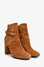Saint Laurent Brown Suede Criss Cross Heeled Ankle Boots Size 37.5