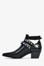 Saint Laurent Black Leather Studded Strappy Ankle Booties Size 37.5