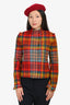 Akris Punto Red Multicolour Plaid Fringe Jacket Size 4 US
